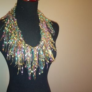 NEW Multi coloured GLITTER Crochet Scarf Necklace. .